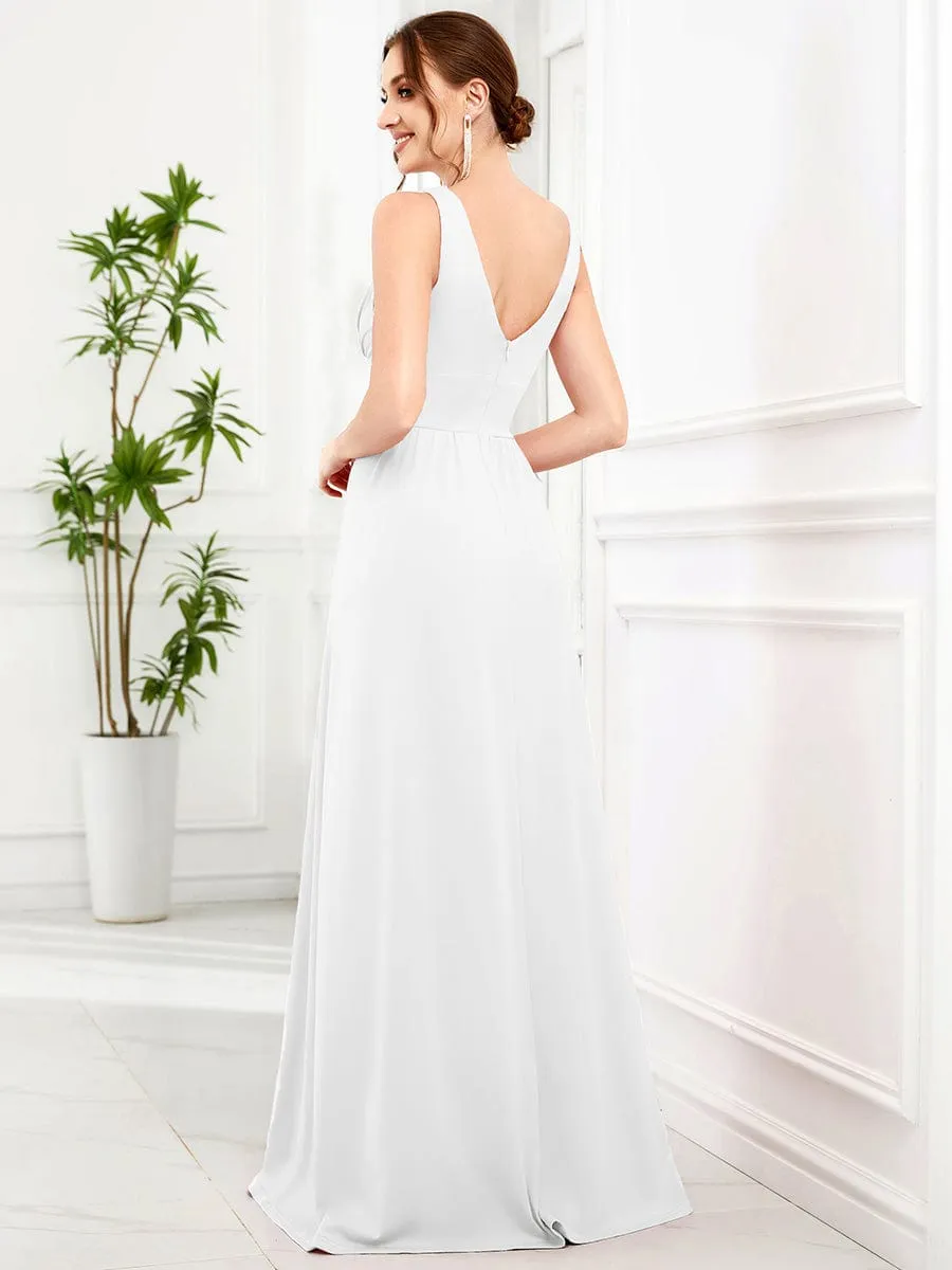 V-Neck High Slit Empire Waist Floor-Length Evening Dress