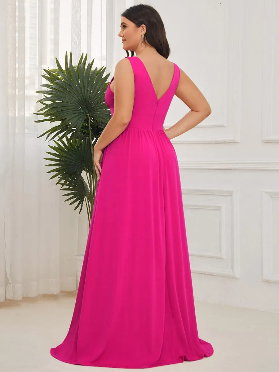 V-Neck High Slit Empire Waist Floor-Length Evening Dress