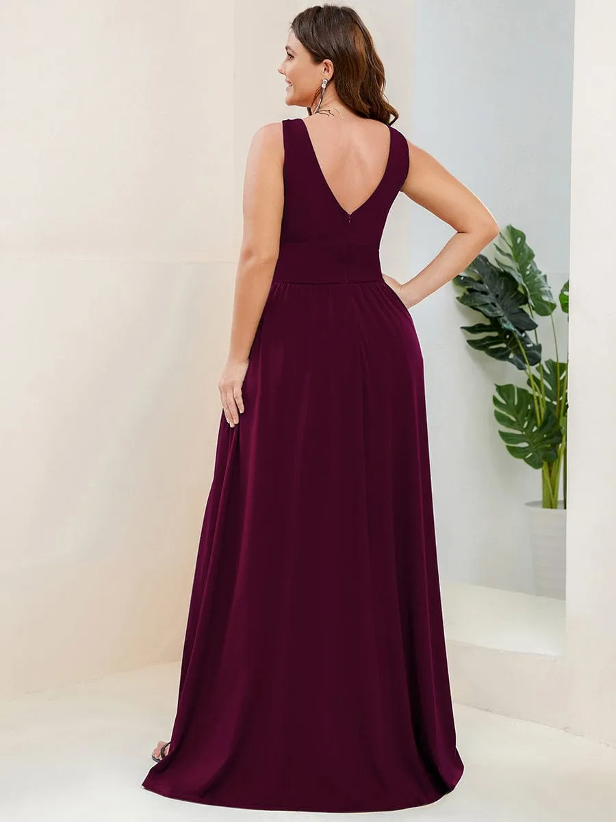 V-Neck High Slit Empire Waist Floor-Length Evening Dress