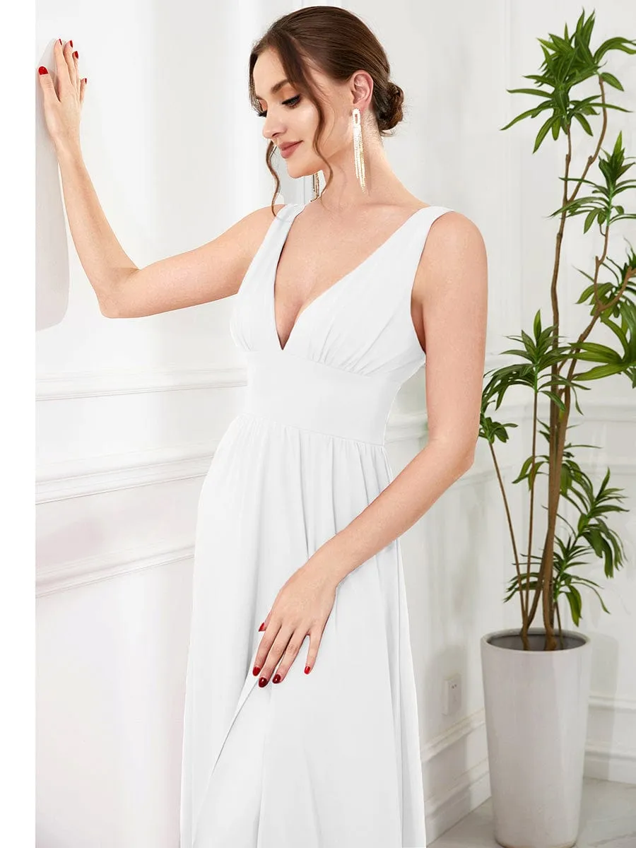 V-Neck High Slit Empire Waist Floor-Length Evening Dress