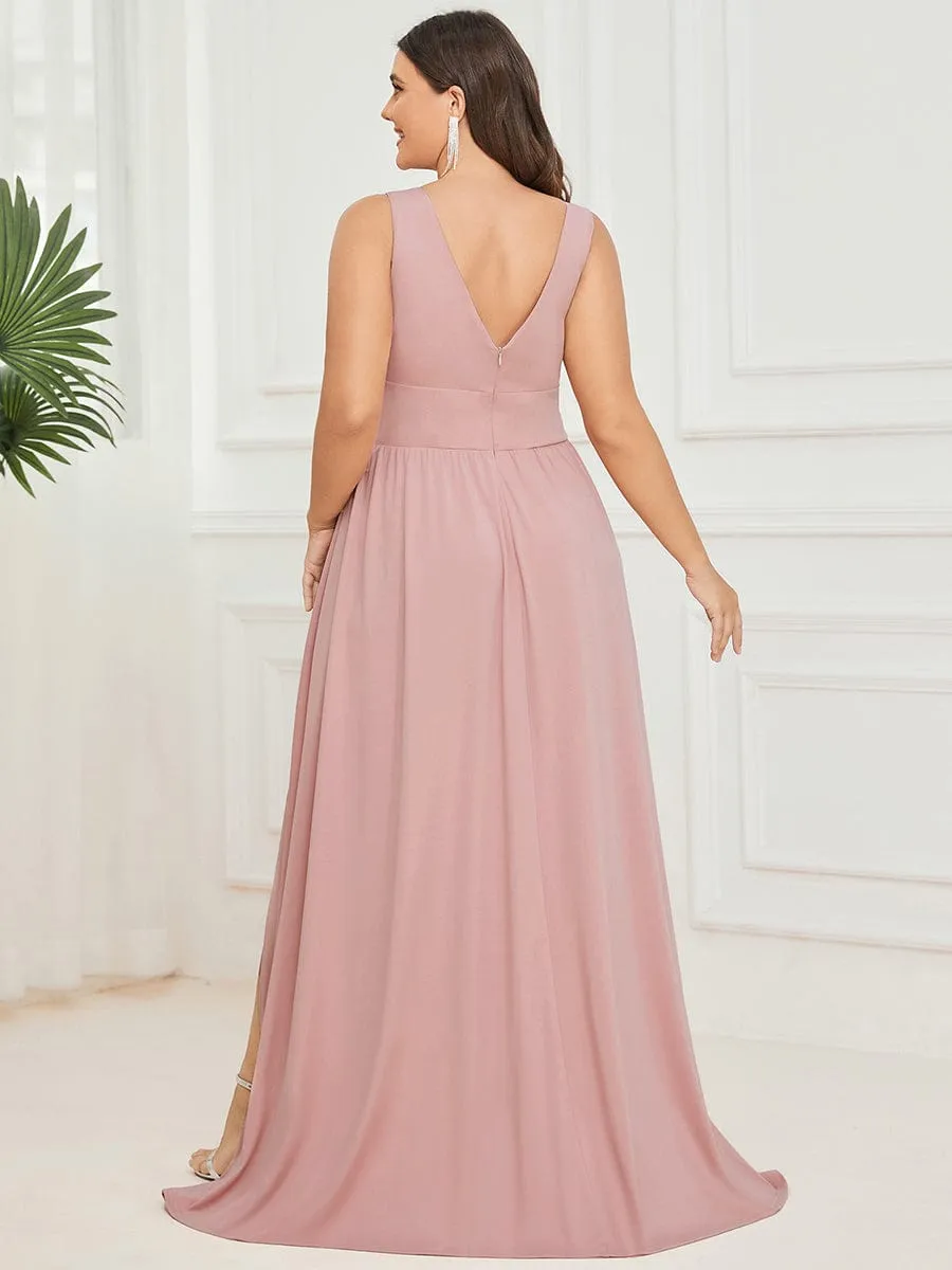 V-Neck High Slit Empire Waist Floor-Length Evening Dress