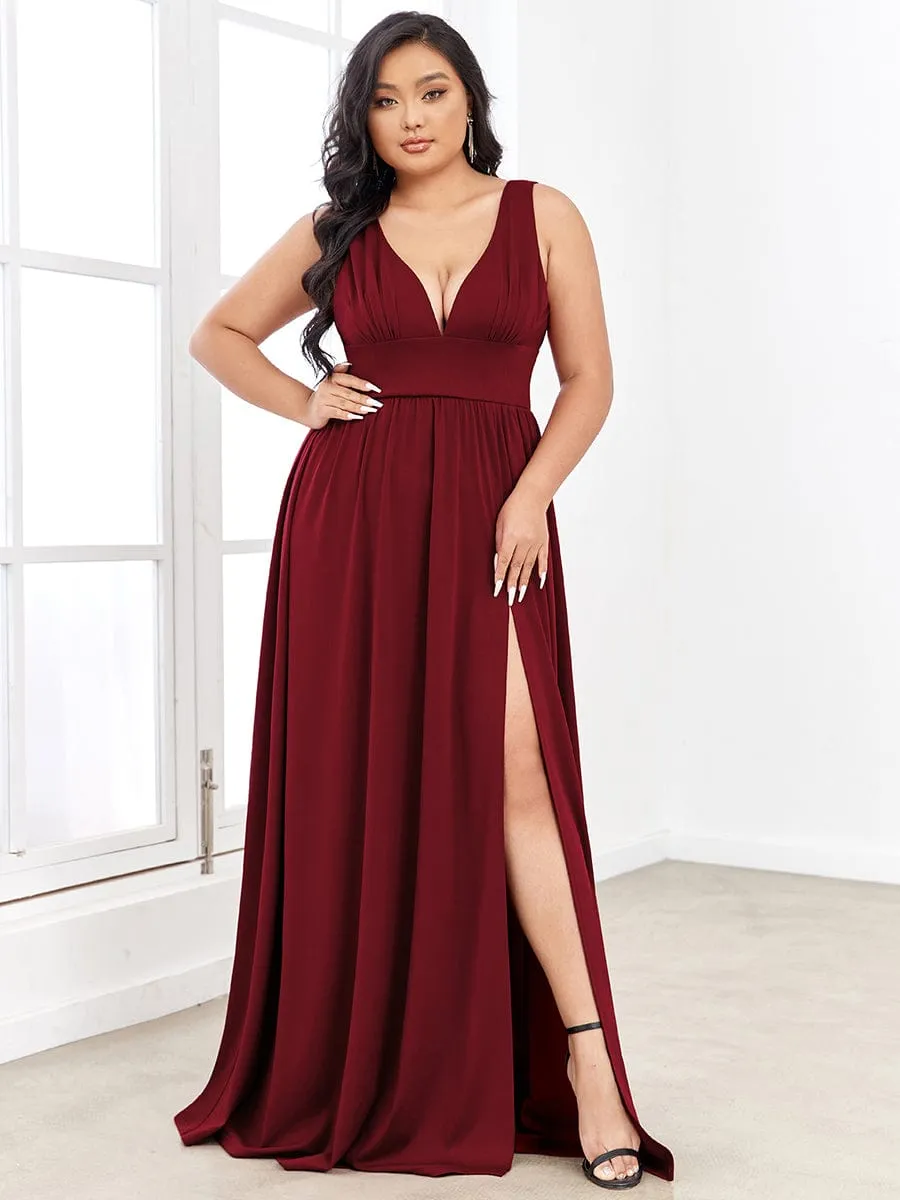 V-Neck High Slit Empire Waist Floor-Length Evening Dress