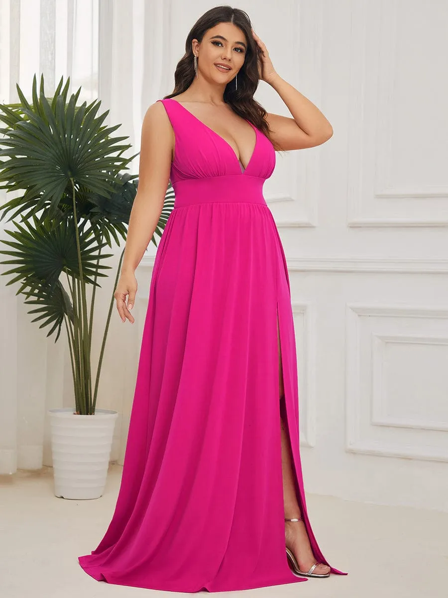 V-Neck High Slit Empire Waist Floor-Length Evening Dress