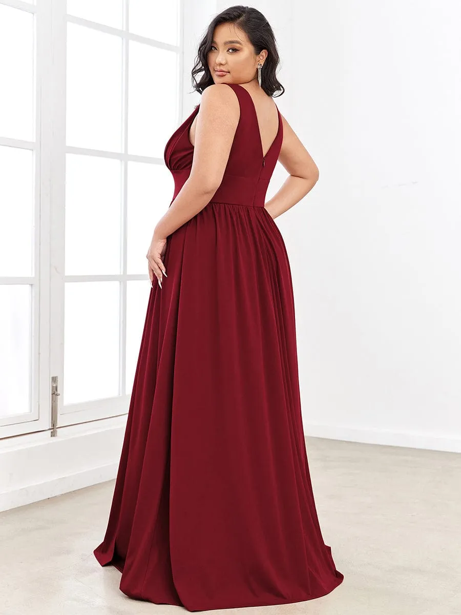 V-Neck High Slit Empire Waist Floor-Length Evening Dress