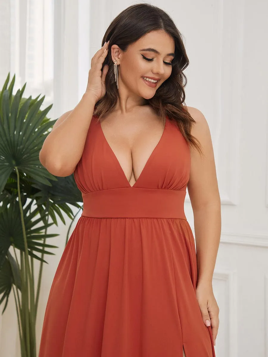 V-Neck High Slit Empire Waist Floor-Length Evening Dress