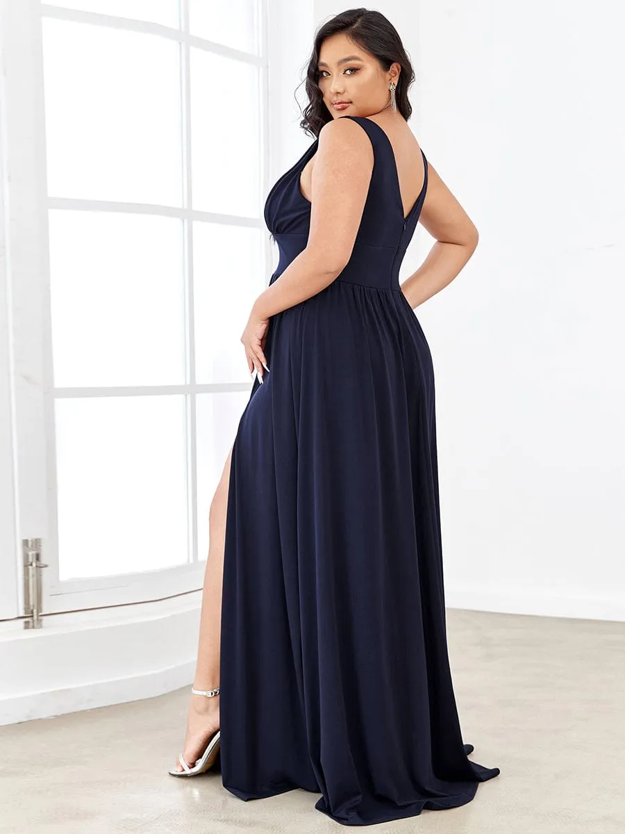 V-Neck High Slit Empire Waist Floor-Length Evening Dress