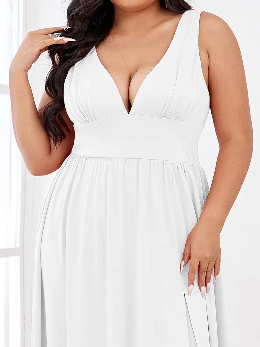 V-Neck High Slit Empire Waist Floor-Length Evening Dress