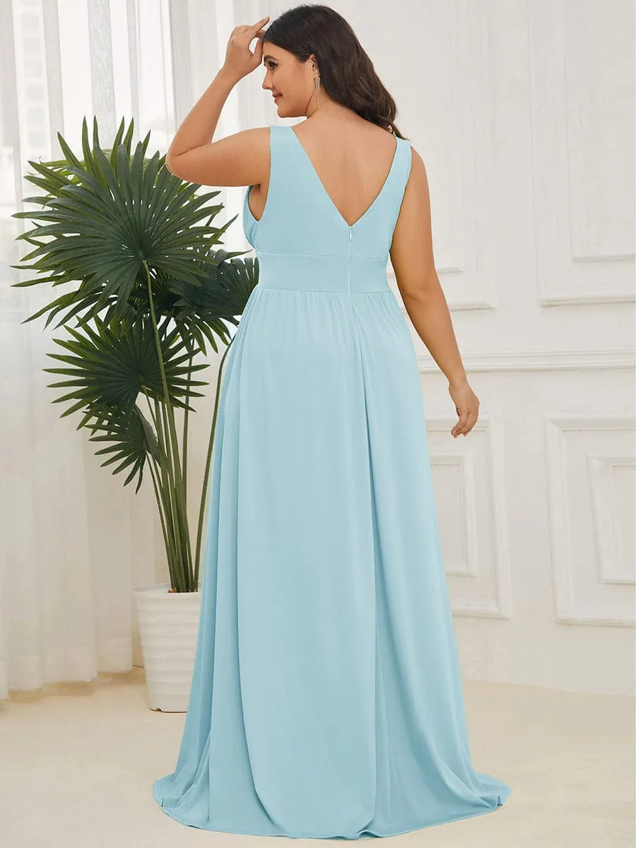 V-Neck High Slit Empire Waist Floor-Length Evening Dress