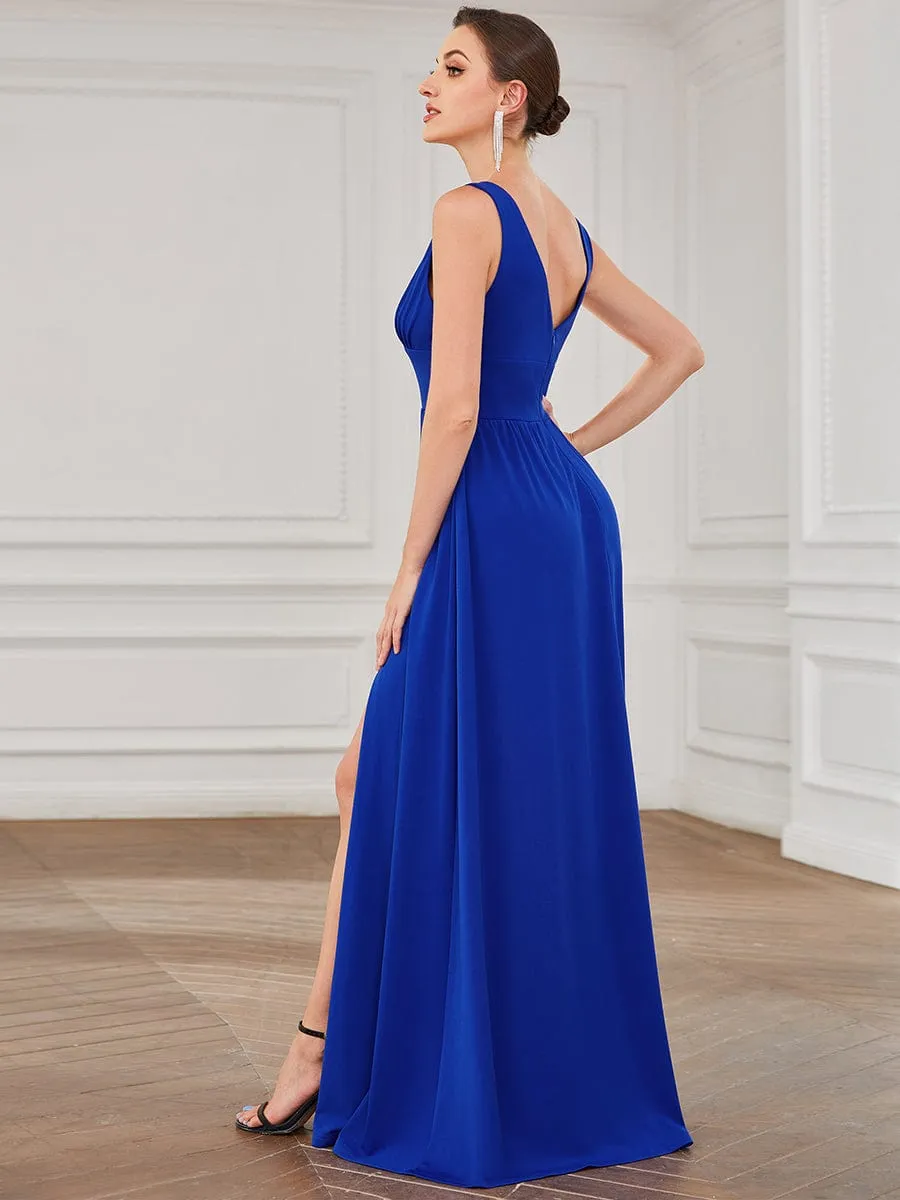 V-Neck High Slit Empire Waist Floor-Length Evening Dress