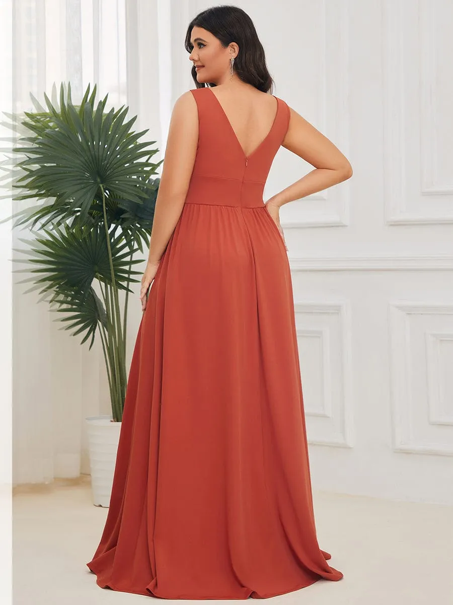 V-Neck High Slit Empire Waist Floor-Length Evening Dress