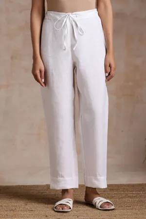 White Slim Fit Linen Pants