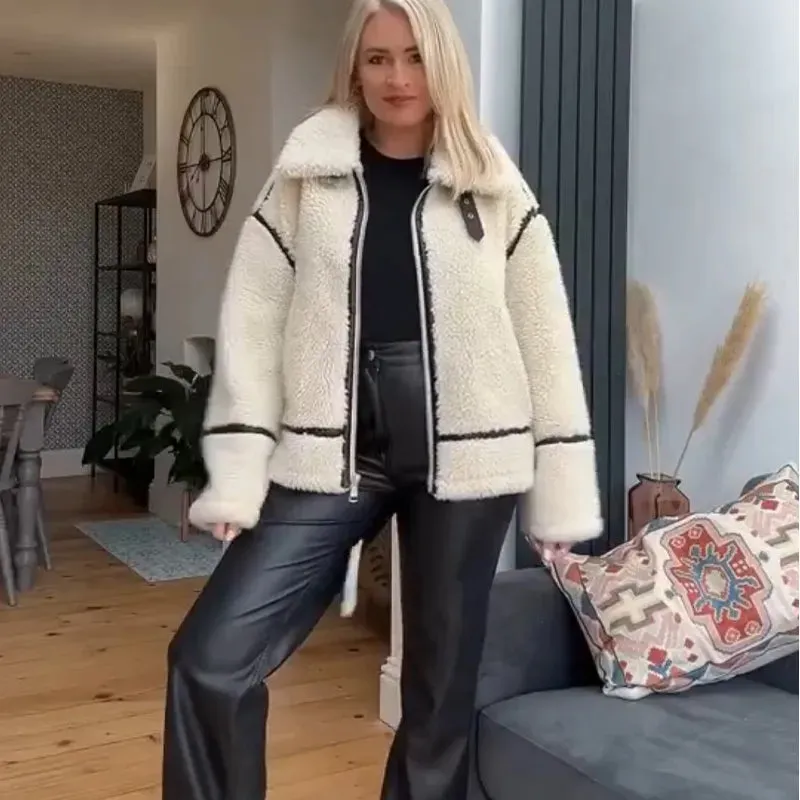 Women's Elegant Zippered Warm Plush Teddy Winter Jacket | Ideal for Autumn/Winter