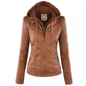 Women's Winter Faux Leather Jacket - Waterproof & Windproof