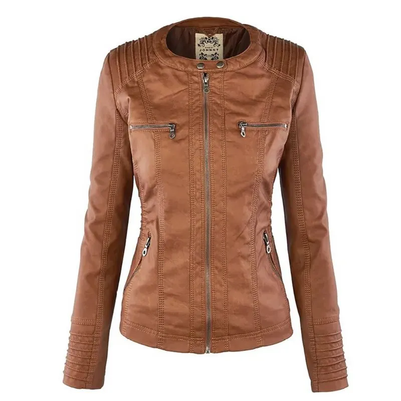 Women's Winter Faux Leather Jacket - Waterproof & Windproof