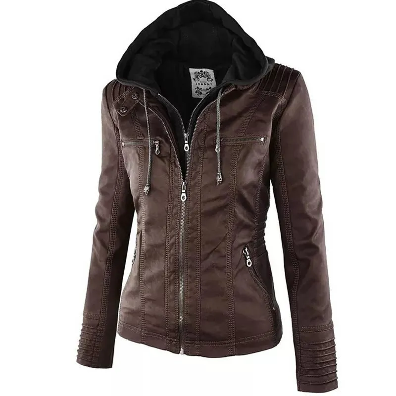 Women's Winter Faux Leather Jacket - Waterproof & Windproof