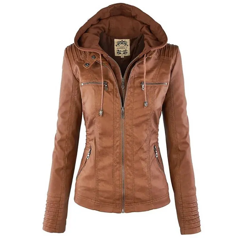 Women's Winter Faux Leather Jacket - Waterproof & Windproof