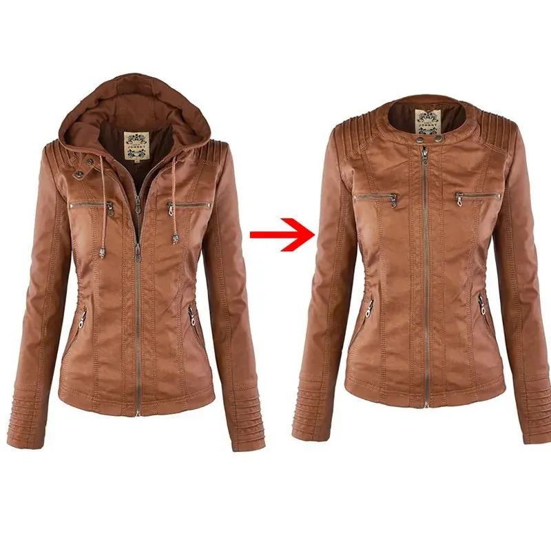 Women's Winter Faux Leather Jacket - Waterproof & Windproof