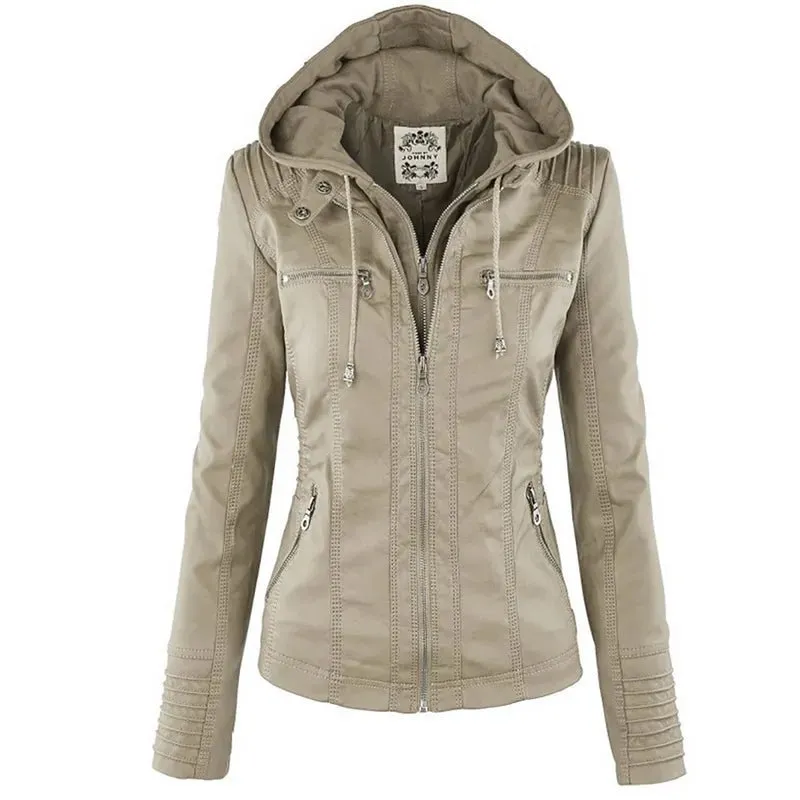 Women's Winter Faux Leather Jacket - Waterproof & Windproof