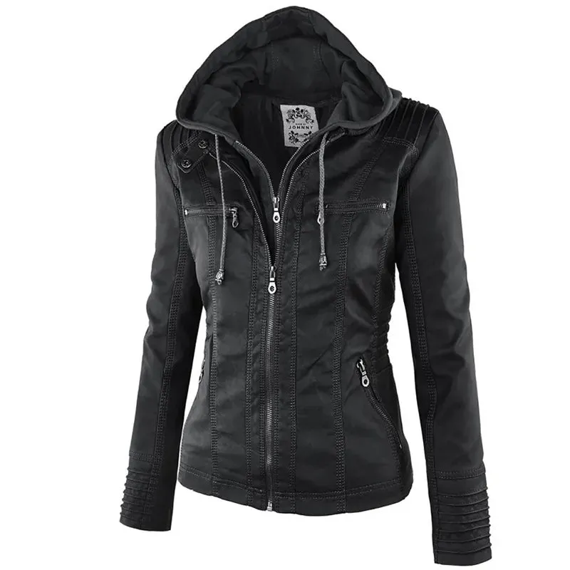 Women's Winter Faux Leather Jacket - Waterproof & Windproof
