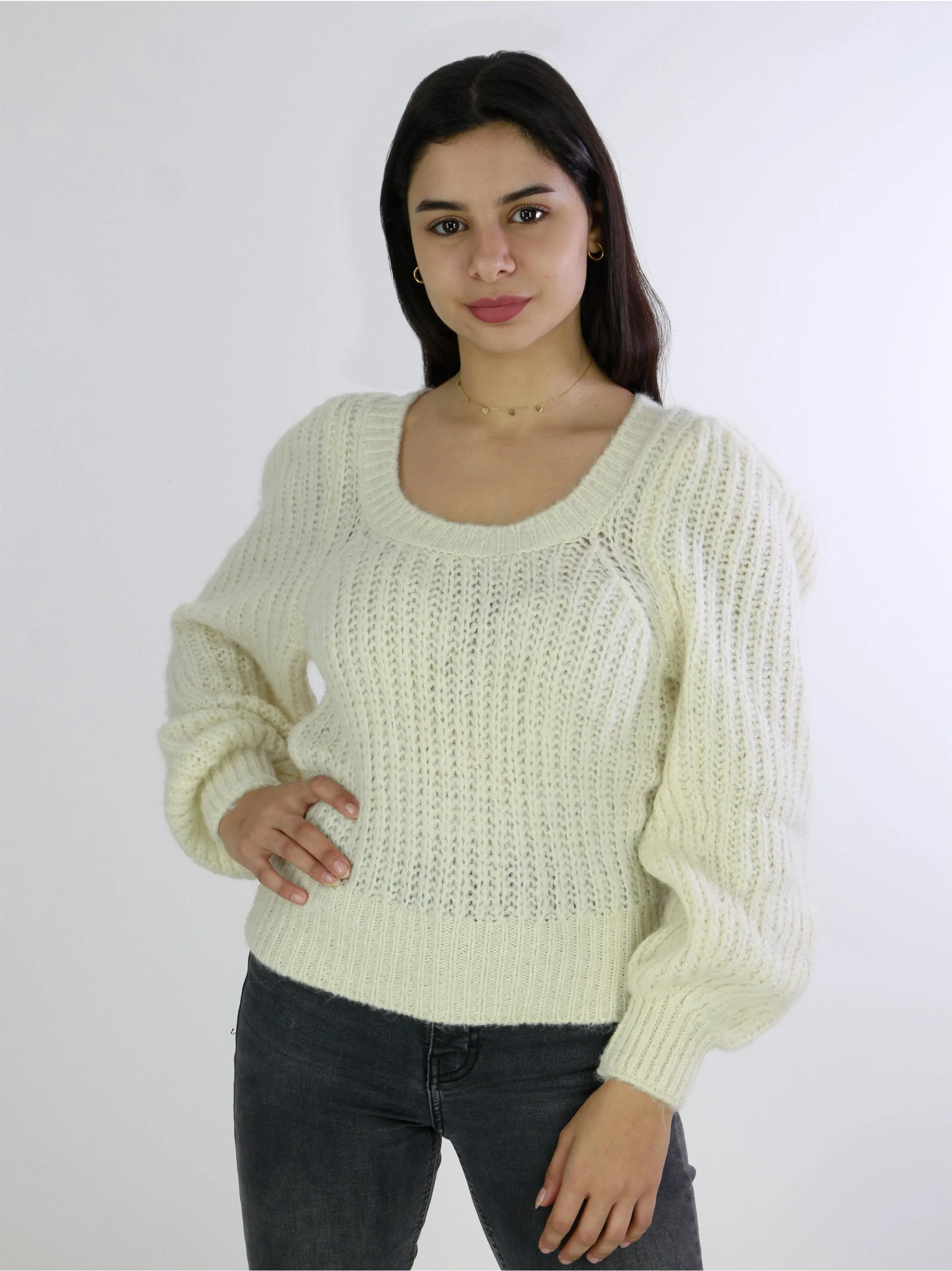 Women's Wool Boomber Sleeve Sweaters,Offf White